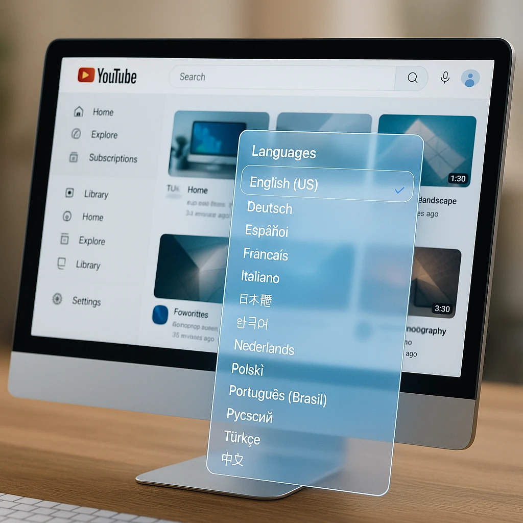 YouTube Language Settings Interface
